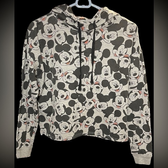 Disney Mickey Mouse Cropped Hoodie Sweatshirt Women's Size Medium Grey - Picture 2 of 16